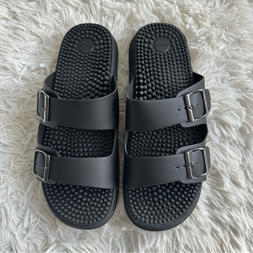 Revs Mens Lochy Double Strap Acupressure Sandals Black New In Box Size 9